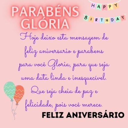 Feliz aniversario e parabéns Gloria