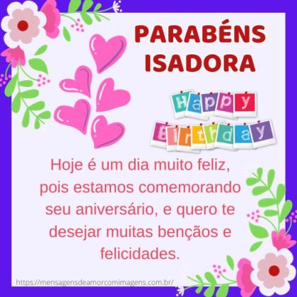 Feliz aniversário e parabéns Isadora