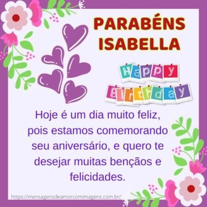 Feliz aniversário e parabéns Isabella