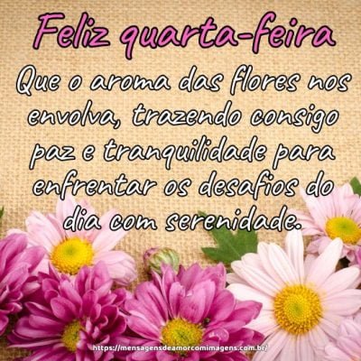 Feliz quarta-feira! Que o aroma das flores nos envolva, trazendo consigo paz e tranquilidade para enfrentar os desafios do dia com serenidade.