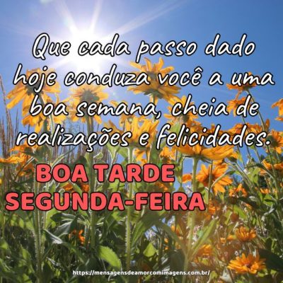 Boa tarde segunda-feira! Que cada passo dado hoje conduza você a uma boa semana, cheia de realizações e felicidades.