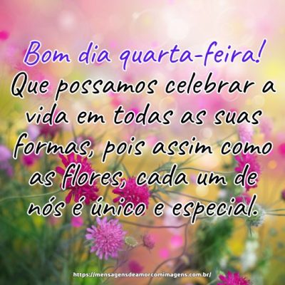 Bom dia quarta-feira! Que possamos celebrar a vida em todas as suas formas, pois assim como as flores, cada um de nós é único e especial.