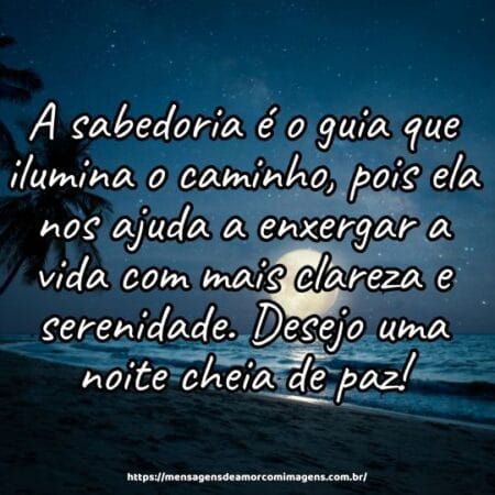 A sabedoria é o guia que ilumina o caminho, pois ela nos ajuda a enxergar a vida com mais clareza e serenidade. Desejo uma noite cheia de paz!