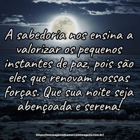 A sabedoria nos ensina a valorizar os pequenos instantes de paz, pois são eles que renovam nossas forças. Que sua noite seja abençoada e serena!