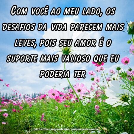 Com você ao meu lado, os desafios da vida parecem mais leves, pois seu amor é o suporte mais valioso que eu poderia ter.