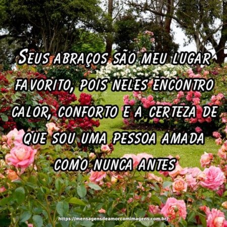 Seus abraços são meu lugar favorito, pois neles encontro calor, conforto e a certeza de que sou uma pessoa amada como nunca antes.