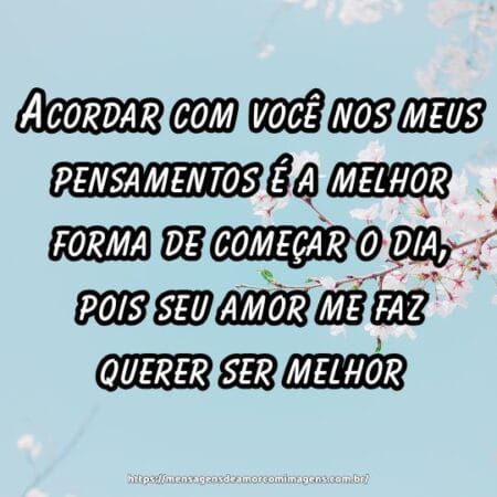 Acordar com você nos meus pensamentos é a melhor forma de começar o dia, pois seu amor me faz querer ser melhor.