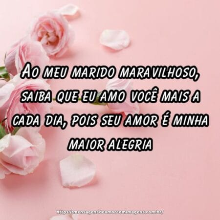 Ao meu marido maravilhoso, saiba que eu amo você mais a cada dia, pois seu amor é minha maior alegria.