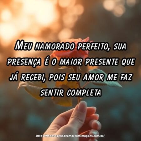 Meu namorado perfeito, sua presença é o maior presente que já recebi, pois seu amor me faz sentir completa.