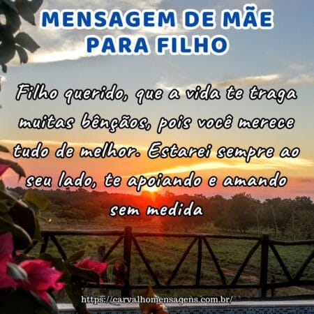 Filho querido, que a vida te traga muitas bênçãos, pois você merece tudo de melhor. Estarei sempre ao seu lado, te apoiando e amando sem medida.