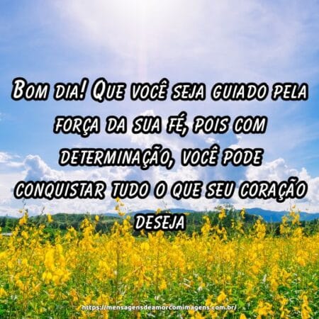 Bom dia! Que você seja guiado pela força da sua fé, pois com determinação, você pode conquistar tudo o que seu coração deseja.