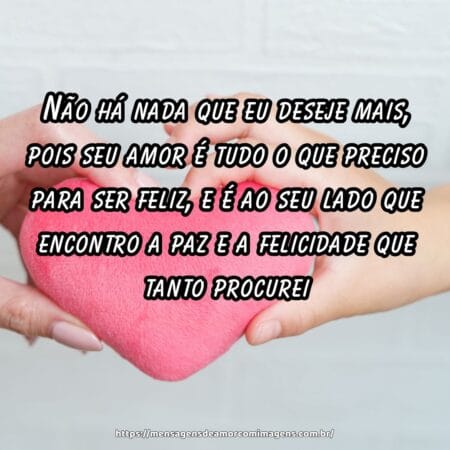 Não há nada que eu deseje mais, pois seu amor é tudo o que preciso para ser feliz, e é ao seu lado que encontro a paz e a felicidade que tanto procurei.