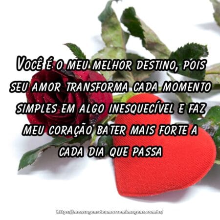 Você é o meu melhor destino, pois seu amor transforma cada momento simples em algo inesquecível e faz meu coração bater mais forte a cada dia que passa.
