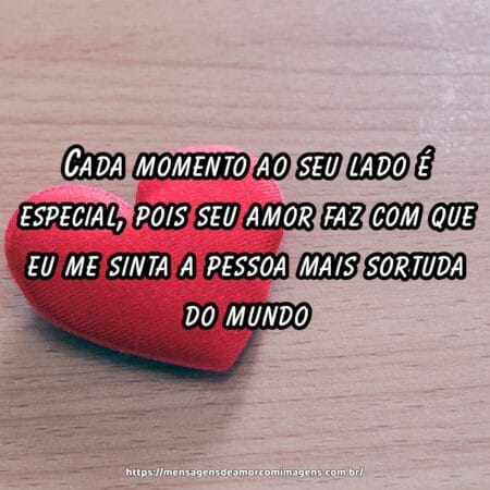 Cada momento ao seu lado é especial, pois seu amor faz com que eu me sinta a pessoa mais sortuda do mundo.