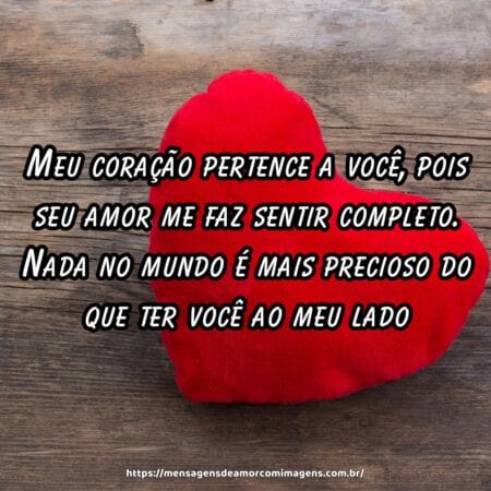 Meu coração pertence a você, pois seu amor me faz sentir completo. Nada no mundo é mais precioso do que ter você ao meu lado.
