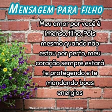Meu amor por você é imenso, filho. Pois mesmo quando não estou por perto, meu coração sempre estará te protegendo e te mandando boas energias.