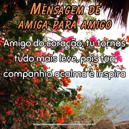 Amigo do coração, tu tornas tudo mais leve, pois tua companhia acalma e inspira.