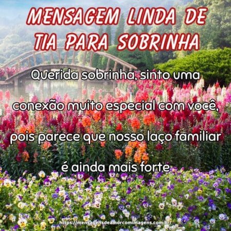 Querida sobrinha, sinto uma conexão muito especial com você, pois parece que nosso laço familiar é ainda mais forte.