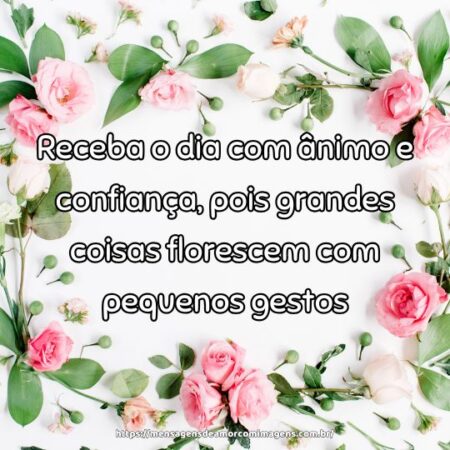 Receba o dia com ânimo e confiança, pois grandes coisas florescem com pequenos gestos.