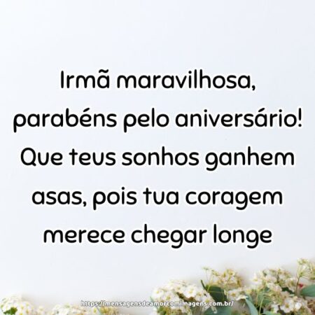 Irmã maravilhosa, parabéns pelo aniversário! Que teus sonhos ganhem asas, pois tua coragem merece chegar longe.