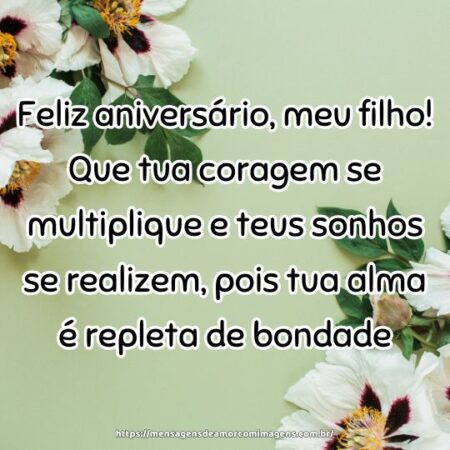 Feliz aniversário, meu filho! Que tua coragem se multiplique e teus sonhos se realizem, pois tua alma é repleta de bondade.