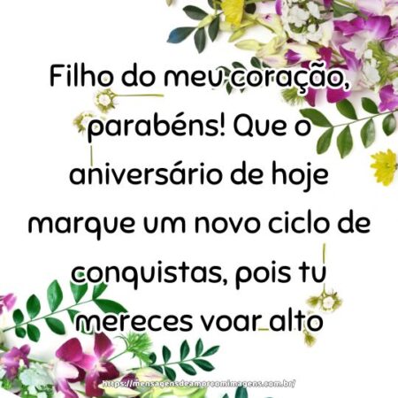 Filho do meu coração, parabéns! Que o aniversário de hoje marque um novo ciclo de conquistas, pois tu mereces voar alto.