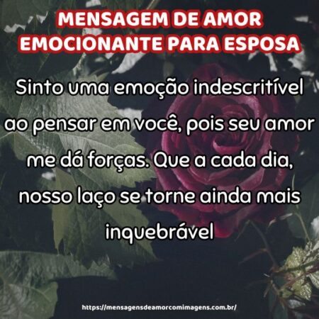 Sinto uma emoção indescritível ao pensar em você, pois seu amor me dá forças. Que a cada dia, nosso laço se torne ainda mais inquebrável.