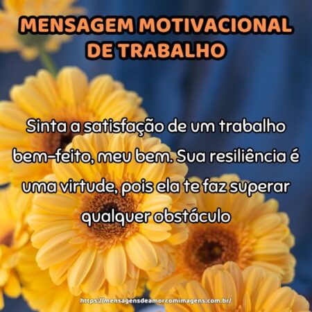 Sinta a satisfação de um trabalho bem-feito, meu bem. Sua resiliência é uma virtude, pois ela te faz superar qualquer obstáculo.