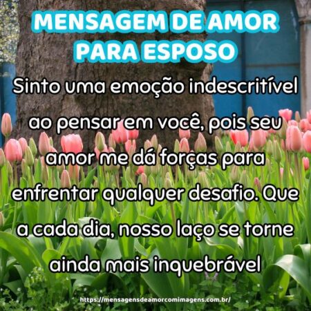Sinto uma emoção indescritível ao pensar em você, pois seu amor me dá forças para enfrentar qualquer desafio. Que a cada dia, nosso laço se torne ainda mais inquebrável.