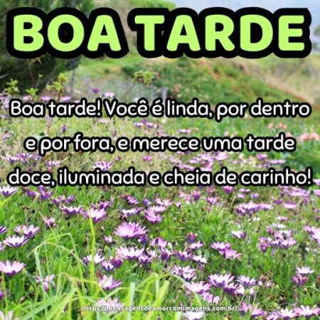 Boa tarde! Você é linda, por dentro e por fora, e merece uma tarde doce, iluminada e cheia de carinho!