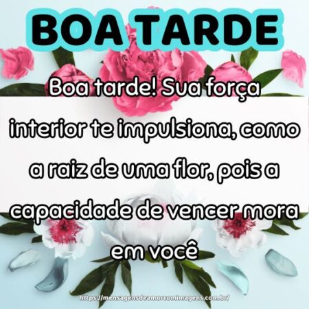 Boa tarde! Sua força interior te impulsiona, como a raiz de uma flor, pois a capacidade de vencer mora em você.