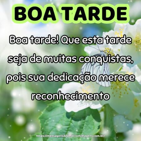 Boa tarde! Que esta tarde seja de muitas conquistas, pois sua dedicação merece reconhecimento.