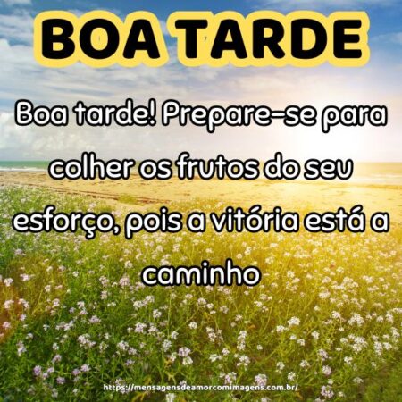Boa tarde! Prepare-se para colher os frutos do seu esforço, pois a vitória está a caminho.