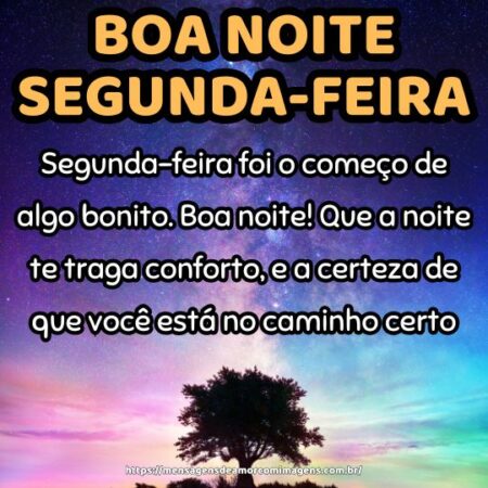 Segunda-feira foi o começo de algo bonito. Boa noite! Que a noite te traga conforto, e a certeza de que você está no caminho certo.